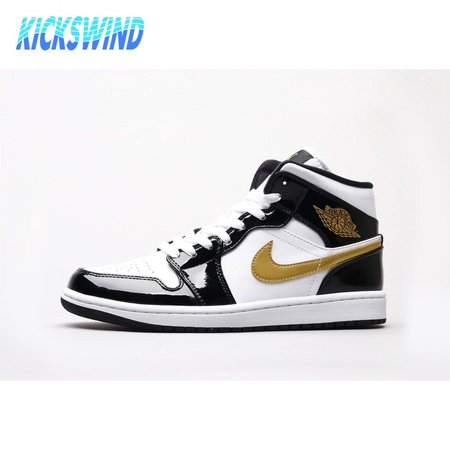 Air Jordan 1 Mid Patent Black White Gold 36-46