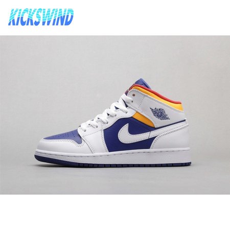 Air Jordan 1 Mid White Laser Orange Deep Royal Blue 36-40